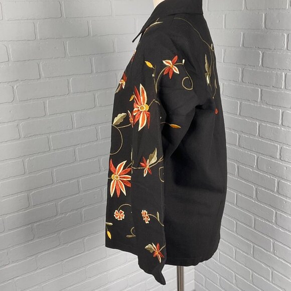 Brownstone Studios Jacket Women P Medium Black Orange Floral Embroider Shacket - Picture 3 of 11
